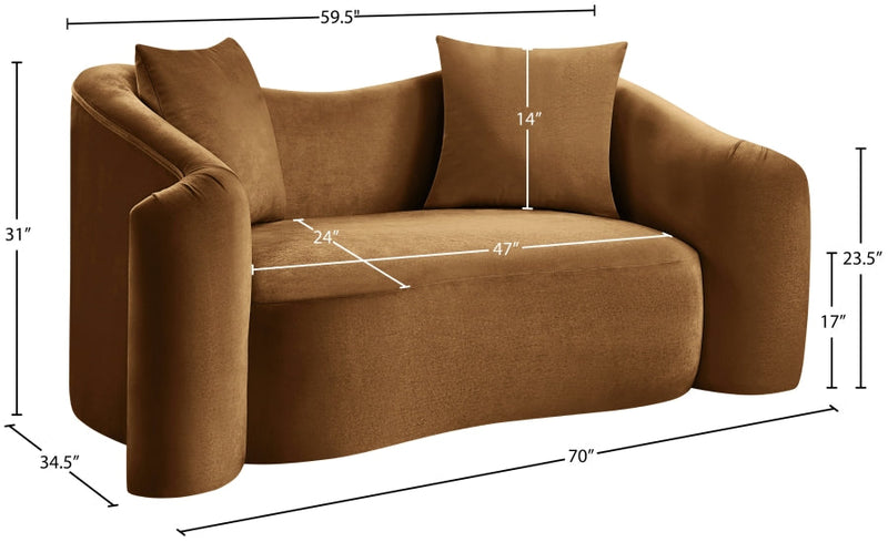 Destin 70" Velvet Upholstered Upholstered Loveseat in Saddle - 44052Saddle-L