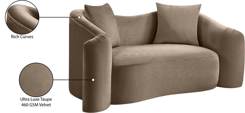 Destin 70" Velvet Upholstered Upholstered Loveseat in Taupe - 44052Taupe-L