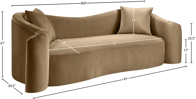 Destin 91" Velvet Upholstered Upholstered Sofa in Beige - 44052Beige-S