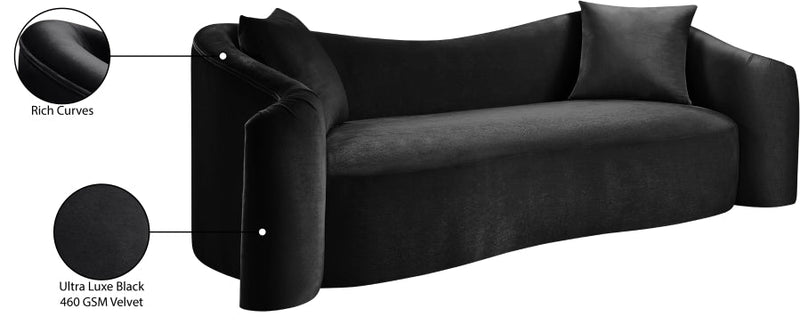Destin 91" Velvet Upholstered Upholstered Sofa in Black - 44052Black-S