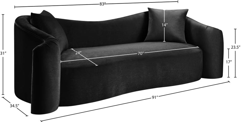 Destin 91" Velvet Upholstered Upholstered Sofa in Black - 44052Black-S