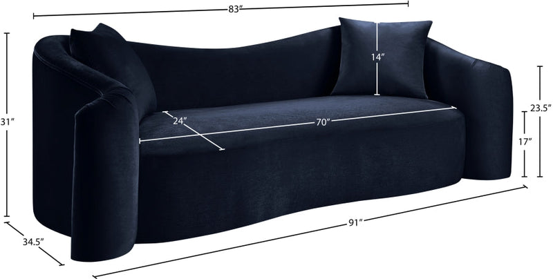 Destin 91" Velvet Upholstered Upholstered Sofa in Blue - 44052Navy-S