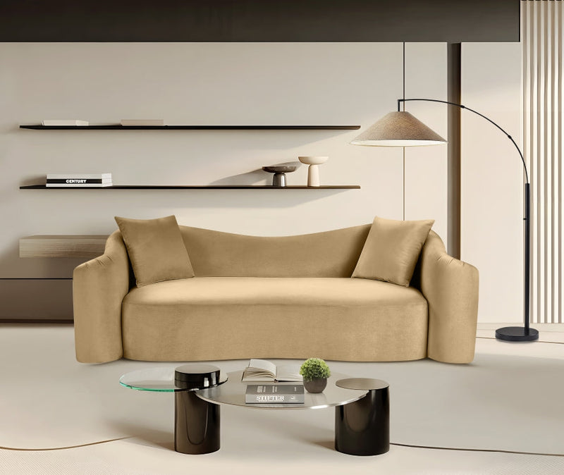 Destin 91" Velvet Upholstered Upholstered Sofa in Camel - 44052Camel-S