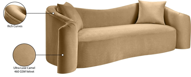 Destin 91" Velvet Upholstered Upholstered Sofa in Camel - 44052Camel-S