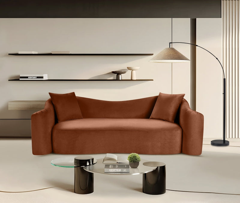 Destin 91" Velvet Upholstered Upholstered Sofa in Cognac - 44052Cognac-S