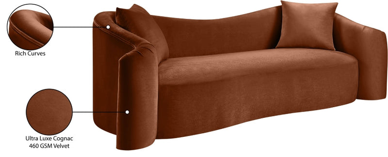 Destin 91" Velvet Upholstered Upholstered Sofa in Cognac - 44052Cognac-S
