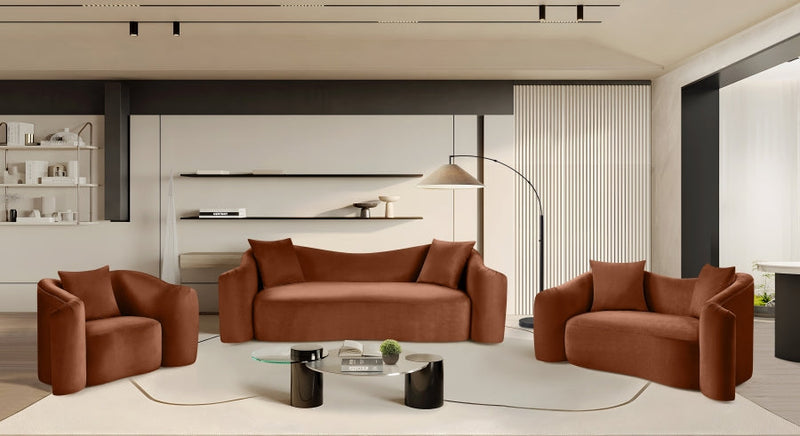 Destin 91" Velvet Upholstered Upholstered Sofa in Cognac - 44052Cognac-S