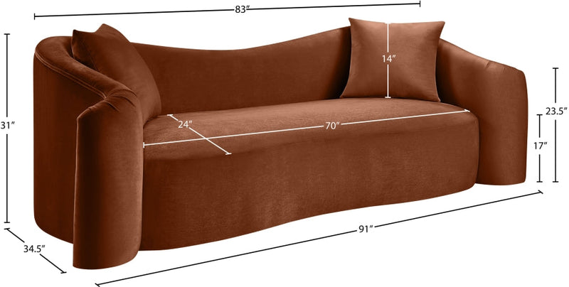 Destin 91" Velvet Upholstered Upholstered Sofa in Cognac - 44052Cognac-S