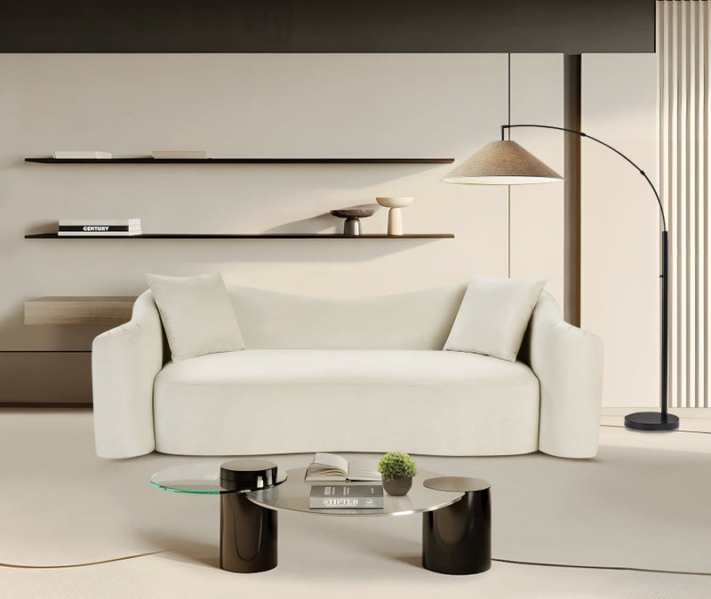 Destin 91" Velvet Upholstered Upholstered Sofa in Cream - 44052Cream-S
