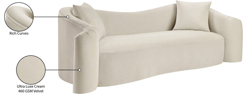 Destin 91" Velvet Upholstered Upholstered Sofa in Cream - 44052Cream-S