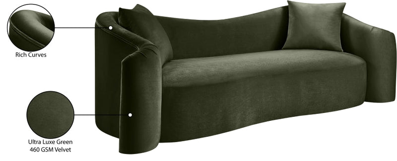Destin 91" Velvet Upholstered Upholstered Sofa in Green - 44052Green-S