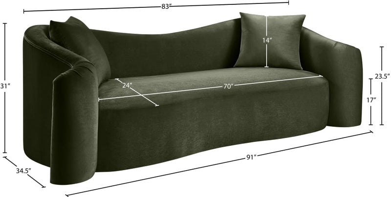 Destin 91" Velvet Upholstered Upholstered Sofa in Green - 44052Green-S