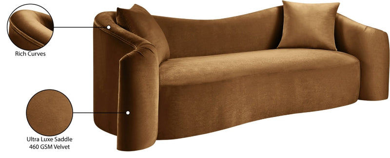 Destin 91" Velvet Upholstered Upholstered Sofa in Saddle - 44052Saddle-S