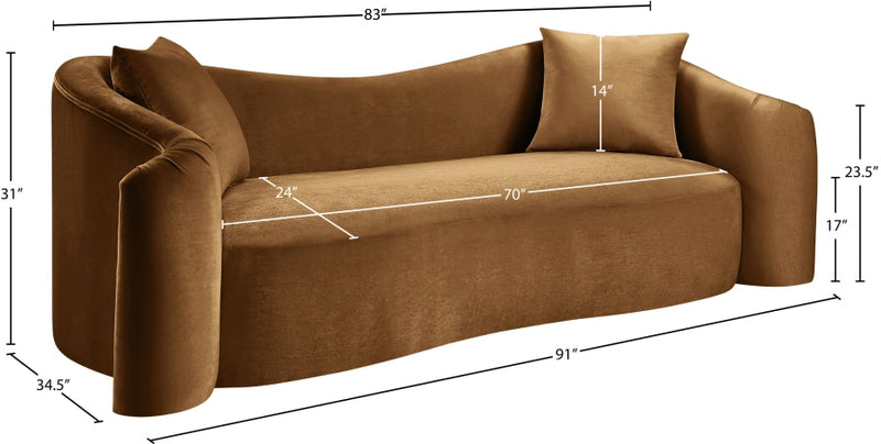 Destin 91" Velvet Upholstered Upholstered Sofa in Saddle - 44052Saddle-S