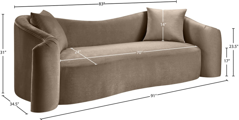 Destin 91" Velvet Upholstered Upholstered Sofa in Taupe - 44052Taupe-S
