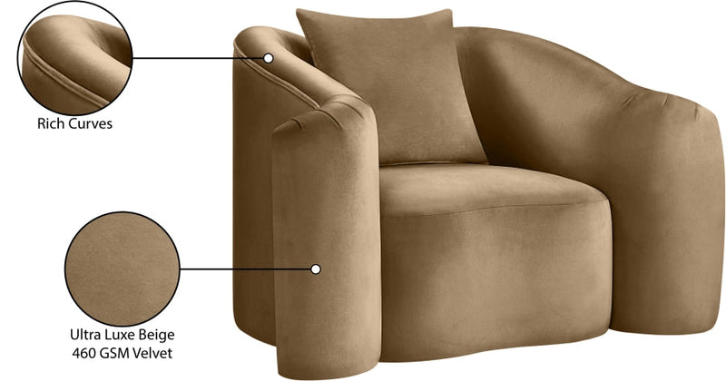 Destin Velvet Upholstered Accent Chair in Beige - 44052Beige-C