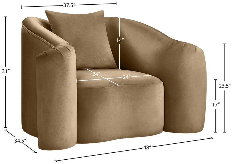 Destin Velvet Upholstered Accent Chair in Beige - 44052Beige-C