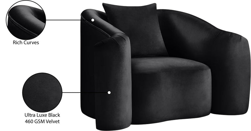 Destin Velvet Upholstered Accent Chair in Black - 44052Black-C