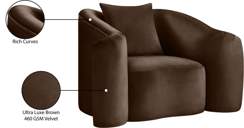 Destin Velvet Upholstered Accent Chair in Brown - 44052Brown-C