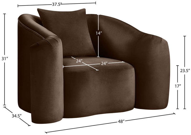 Destin Velvet Upholstered Accent Chair in Brown - 44052Brown-C
