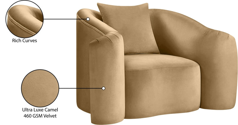 Destin Velvet Upholstered Accent Chair in Camel - 44052Camel-C