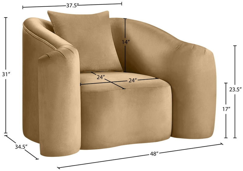 Destin Velvet Upholstered Accent Chair in Camel - 44052Camel-C