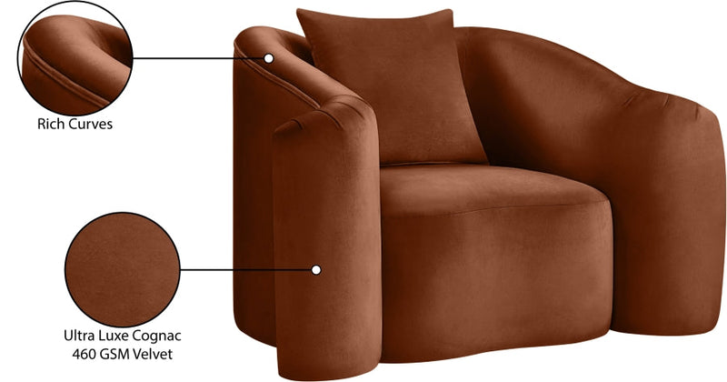 Destin Velvet Upholstered Accent Chair in Cognac - 44052Cognac-C