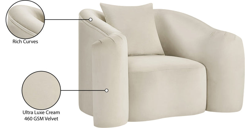 Destin Velvet Upholstered Accent Chair in Cream - 44052Cream-C