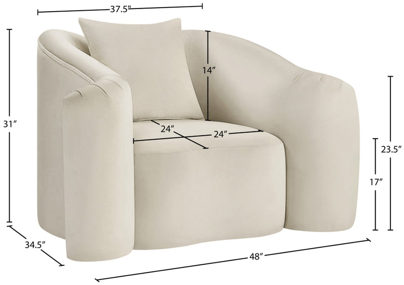 Destin Velvet Upholstered Accent Chair in Cream - 44052Cream-C
