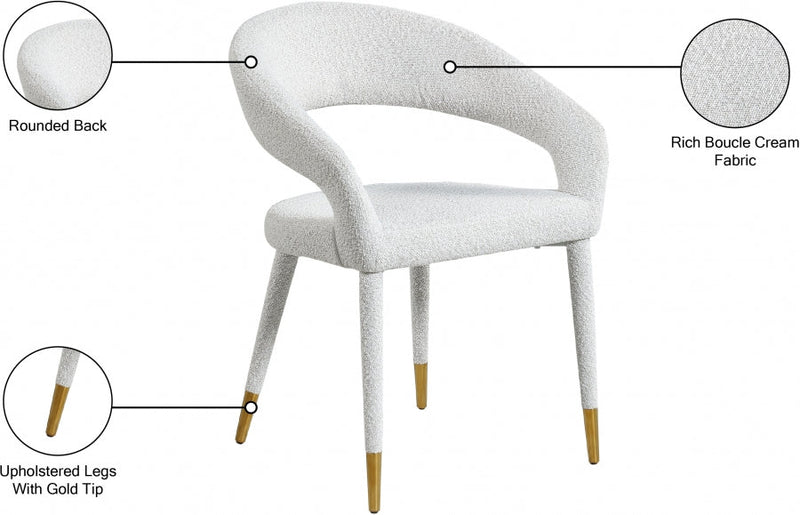 Destiny Boucle Fabric Upholstered Dining Chair in Cream - 539Cream-C