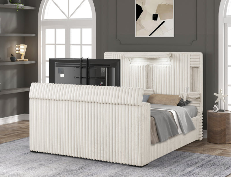 Destiny White King Tv Bed - DESTINY-WT-K-TV-BED