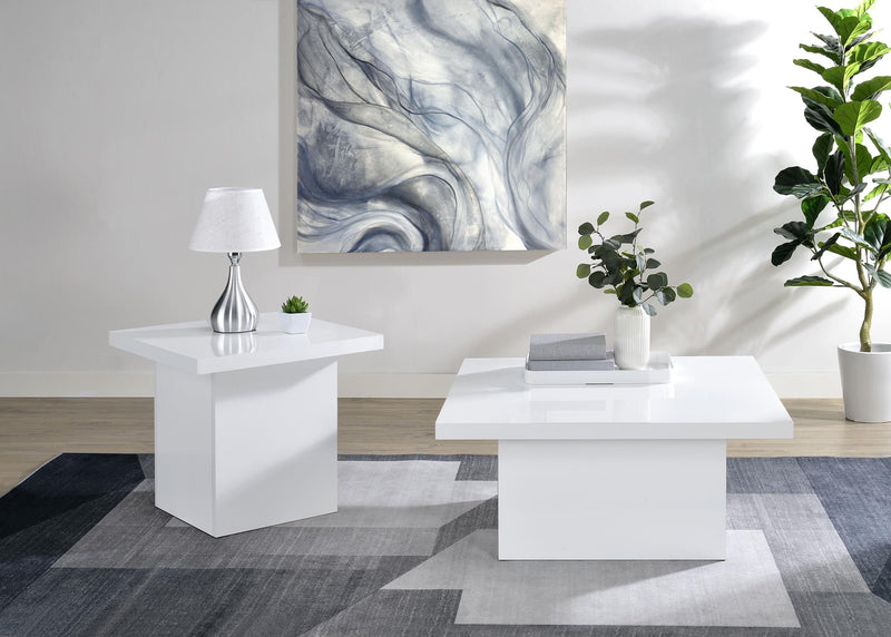 Devar 2-piece Square Coffee End Table Set White High Gloss - 710898-S2