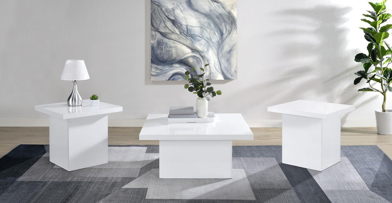 Devar 3-piece Square Coffee End Table Set White High Gloss - 710898-S3