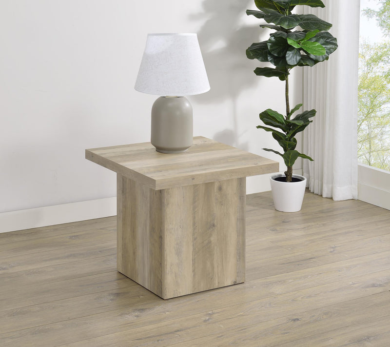 Devar Square Engineered Wood End Table Distressed Pine - 710877