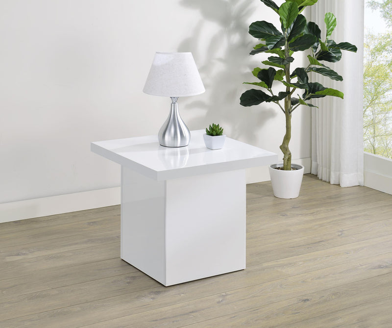 Devar Square Engineered Wood Side End Table White High Gloss - 710897