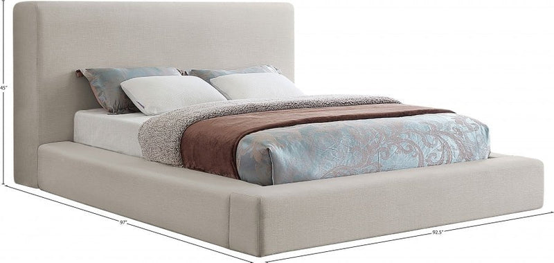 Devin Linen Textured Fabric King Bed Beige - Gate FurnitureKing Bed