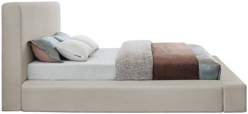 Devin Linen Textured Fabric King Bed Beige - Gate FurnitureKing Bed