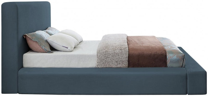 Devin Linen Textured Fabric King Bed Blue - Gate FurnitureKing Bed