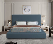 Devin Linen Textured Fabric King Bed Blue - Gate FurnitureKing Bed
