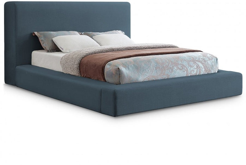 Devin Linen Textured Fabric King Bed Blue - Gate FurnitureKing Bed