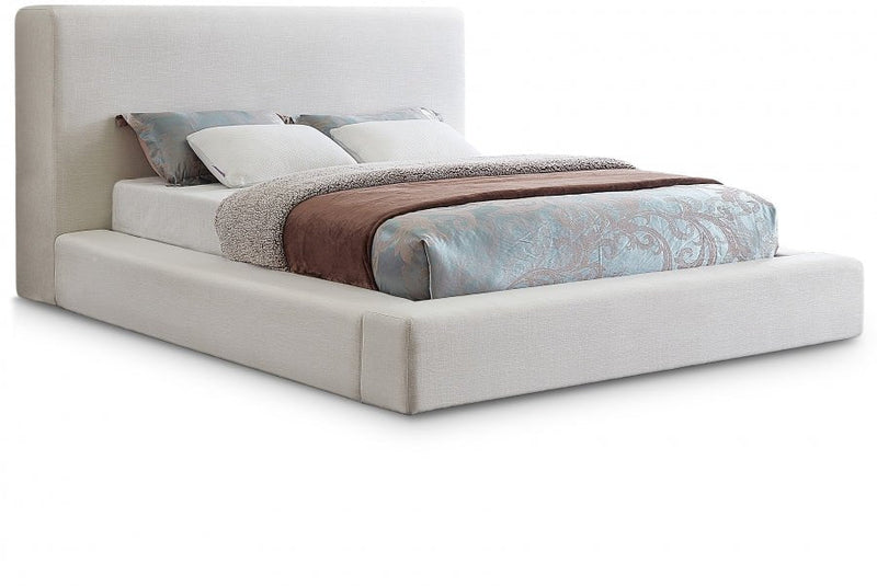 Devin Linen Textured Fabric King Bed Cream - Gate FurnitureKing Bed
