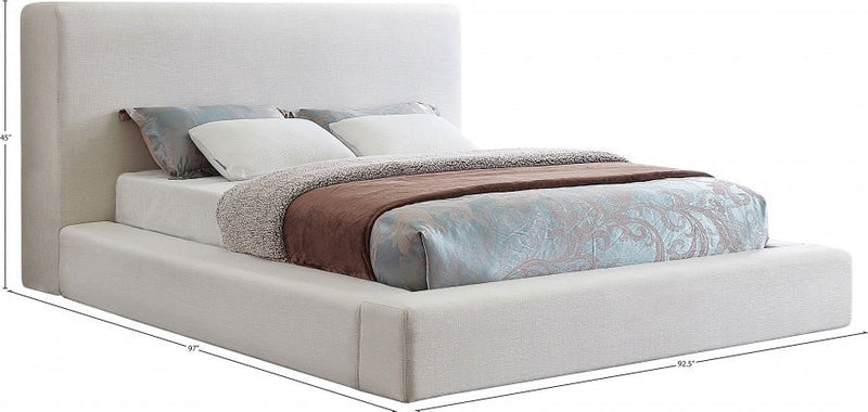 Devin Linen Textured Fabric King Bed Cream - Gate FurnitureKing Bed