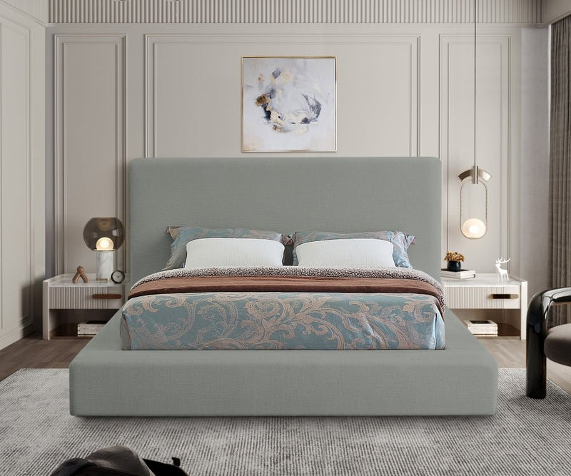 Devin Linen Textured Fabric King Bed Grey - Gate FurnitureKing Bed