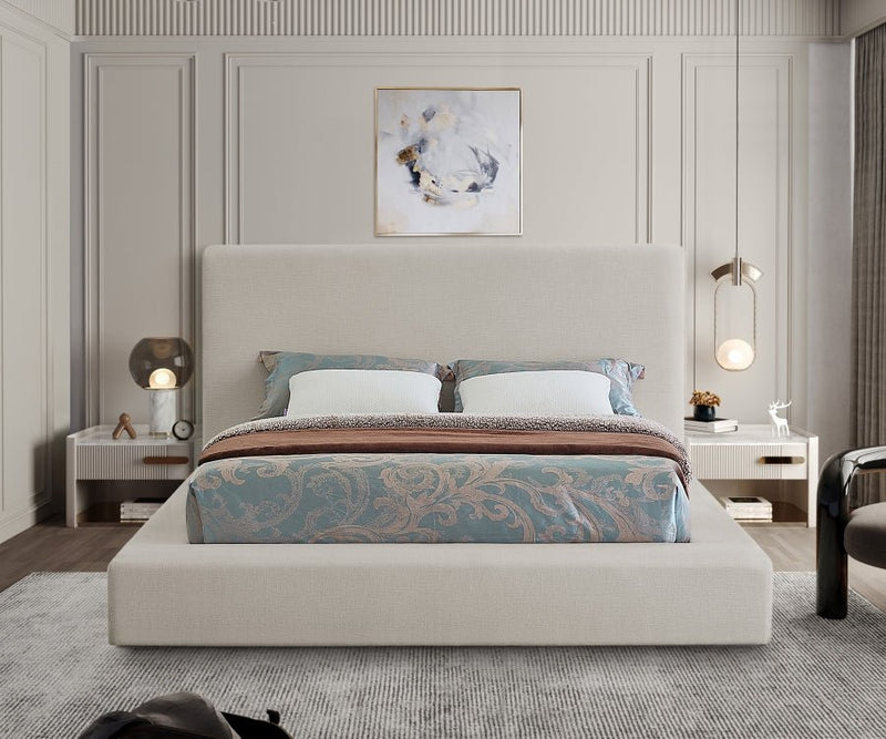 Devin Linen Textured Fabric Queen Bed Beige - Gate FurnitureQueen Bed
