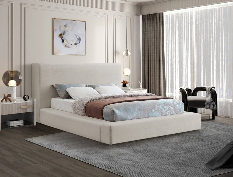 Devin Linen Textured Fabric Queen Bed Beige - Gate FurnitureQueen Bed