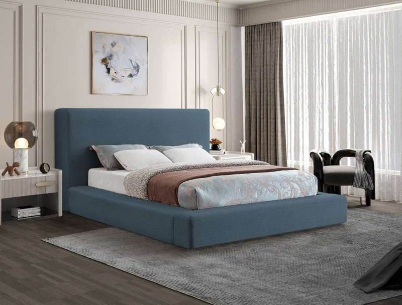 Devin Linen Textured Fabric Queen Bed Blue - Gate FurnitureQueen Bed