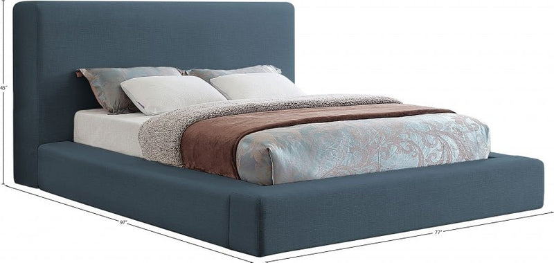 Devin Linen Textured Fabric Queen Bed Blue - Gate FurnitureQueen Bed