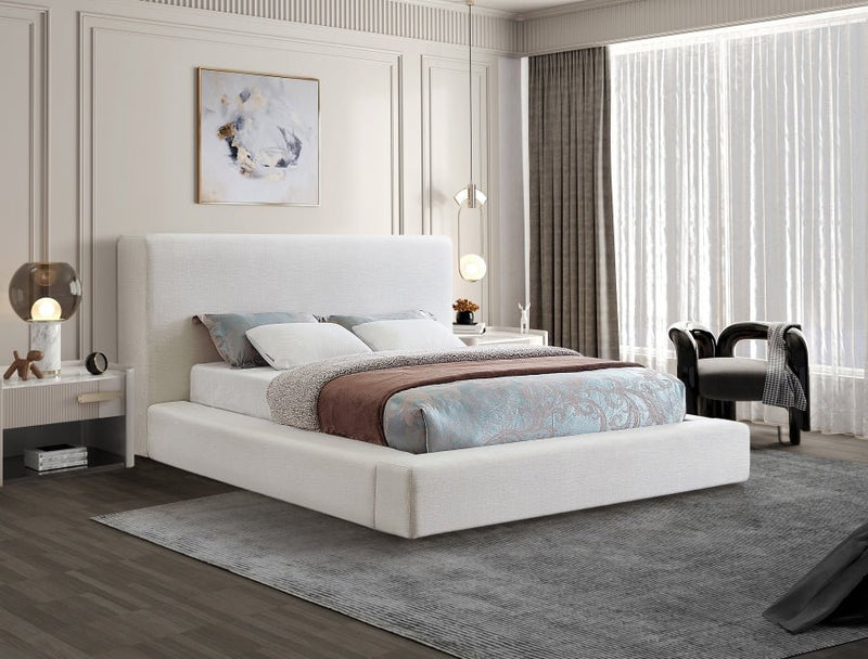 Devin Linen Textured Fabric Queen Bed Cream - Gate FurnitureQueen Bed