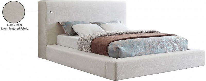 Devin Linen Textured Fabric Queen Bed Cream - Gate FurnitureQueen Bed
