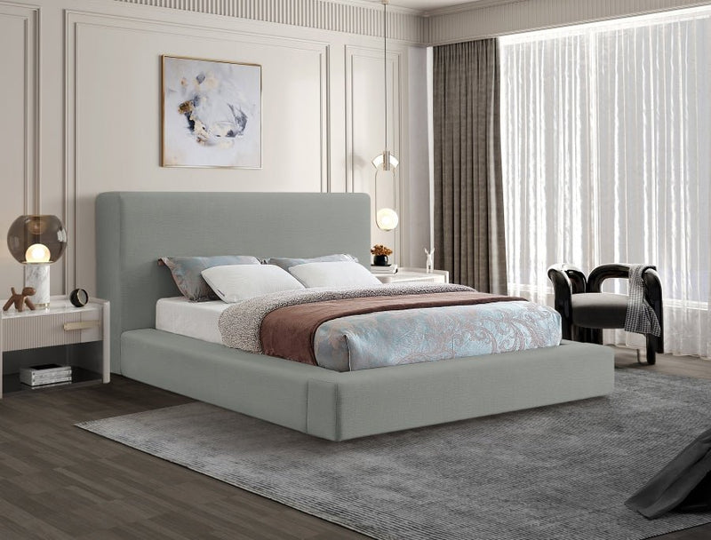 Devin Linen Textured Fabric Queen Bed Grey - Gate FurnitureQueen Bed